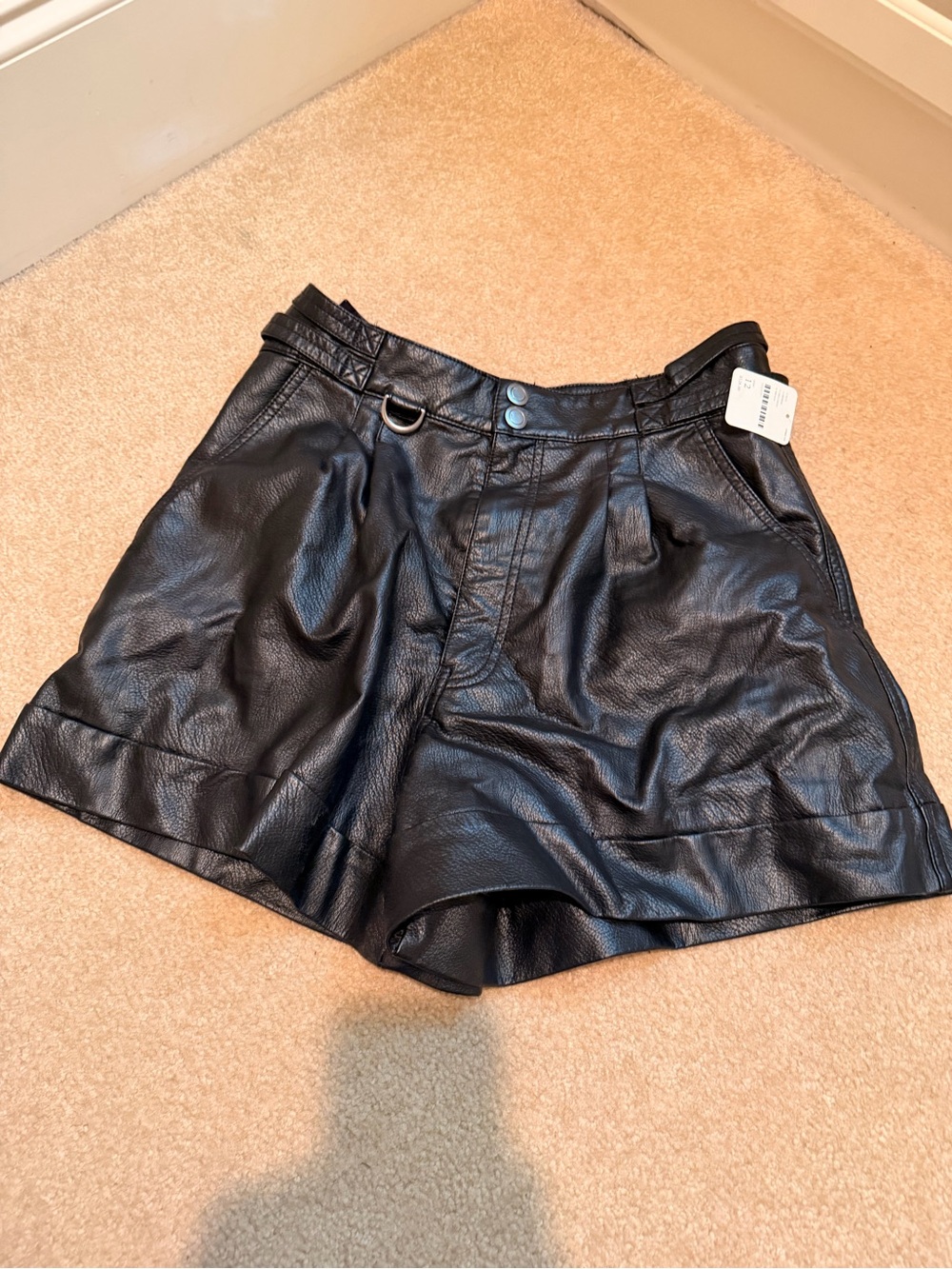 NWT Womens Black Faux Leather High-Waist Shorts